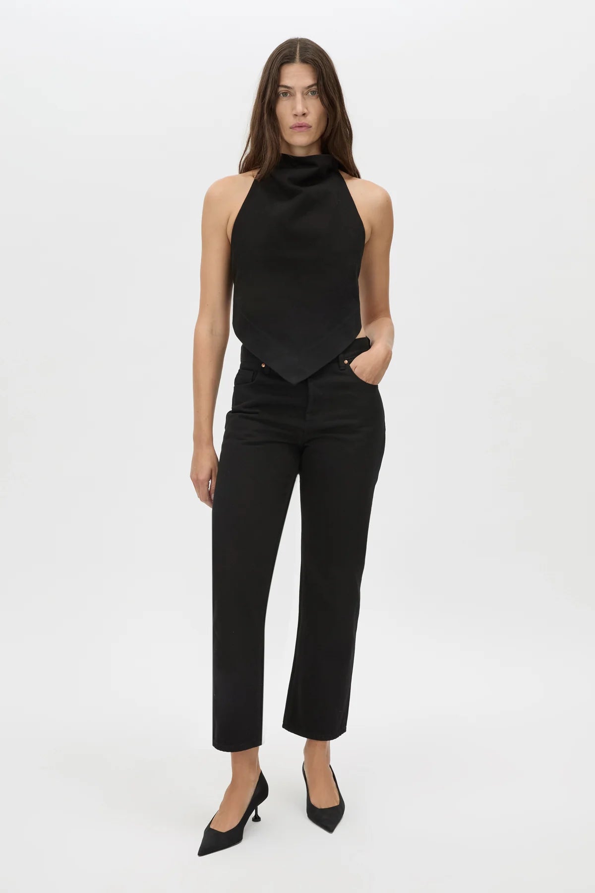 ELENI DENIM TOP - BLACK