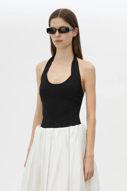 JULIET KNIT HALTER TOP - BLACK