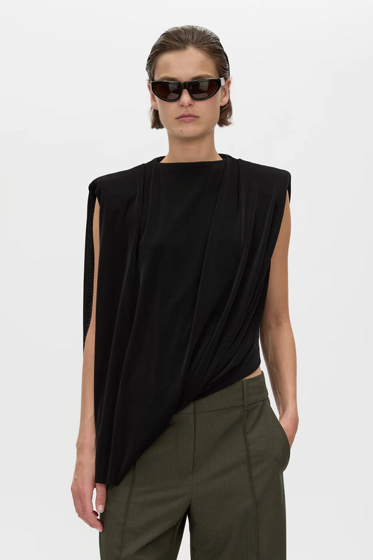 RAVINE DRAPED TOP - BLACK