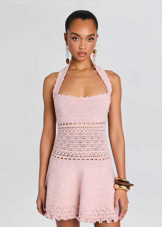 *PREORDER* AGNIE CROCHET DRESS - FLAMINGO