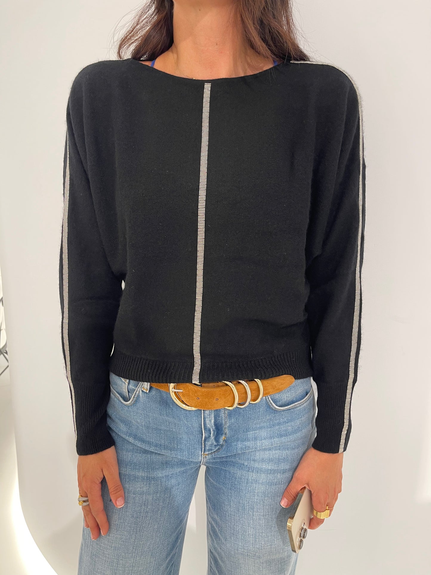 BREE BEAD BATWING JUMPER - BLACK