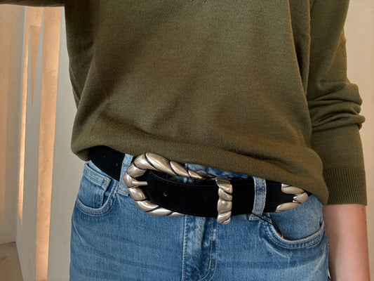 EMBELLA SUEDE MEDIUM BELT - BLACK