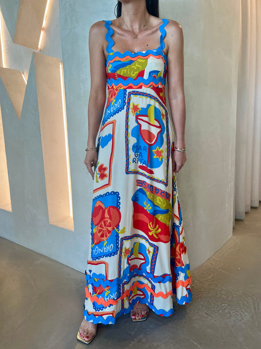 MAXI DRESS - BLUE/RED