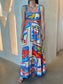 MAXI DRESS - BLUE/RED
