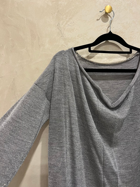 METALLIC CHAIN SWEATER - GREY