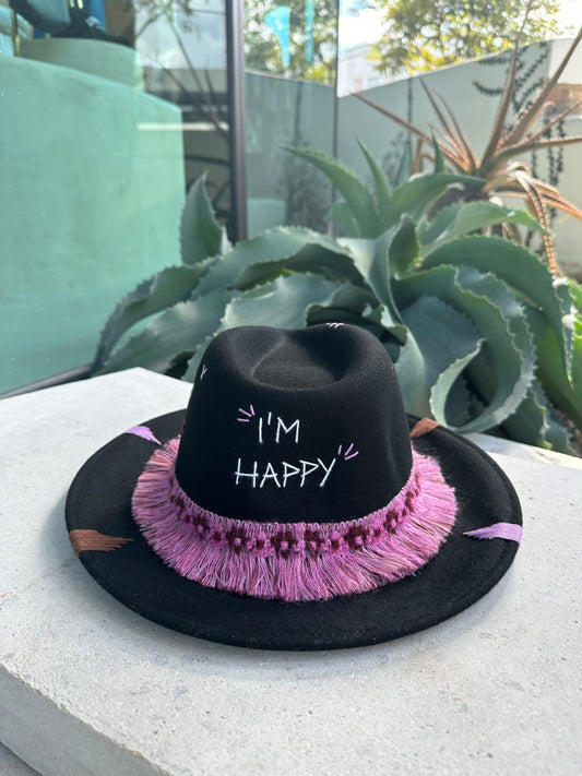 'I'M HAPPY' HAT - BLACK