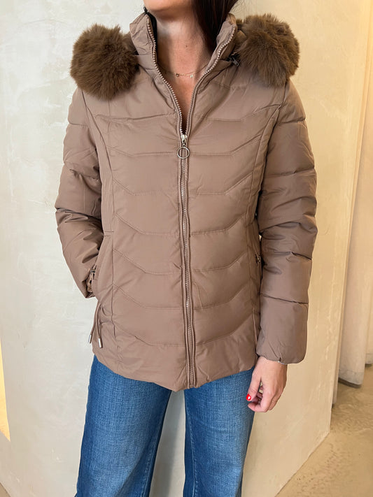 PUFFER JACKET WITH FUR - BROWN