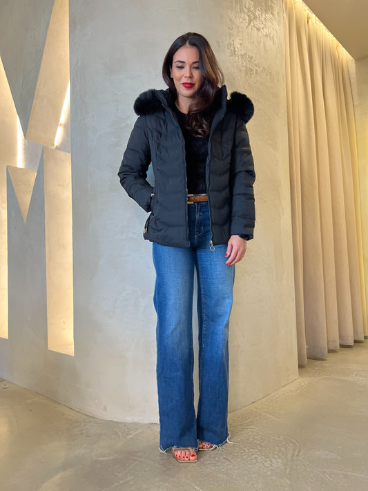 PUFFER JACKET WITH FUR - BLACK