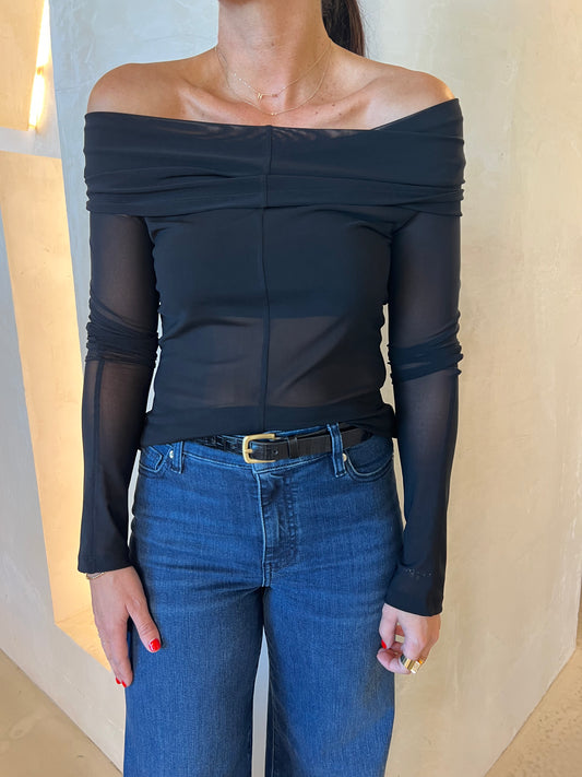 SIPHON OFF SHOULDER TOP - BLACK