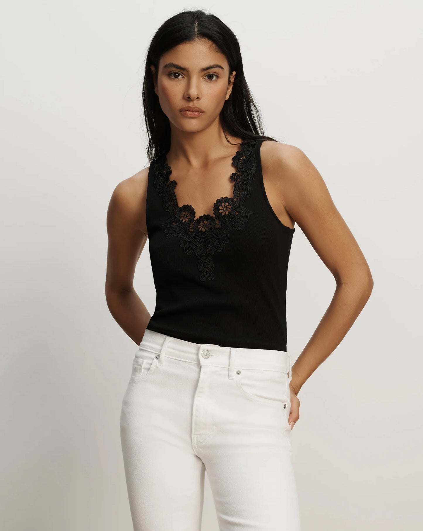 NARCISCA EMBROIDERED TANK - BLACK