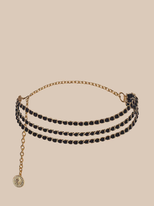 ALISHA LEATHER CHAIN BELT - BLACK/GOLD