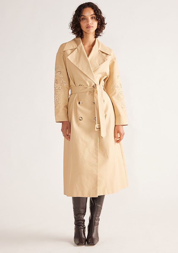 LOUISE EMBROIDERY TRENCH - BEIGE