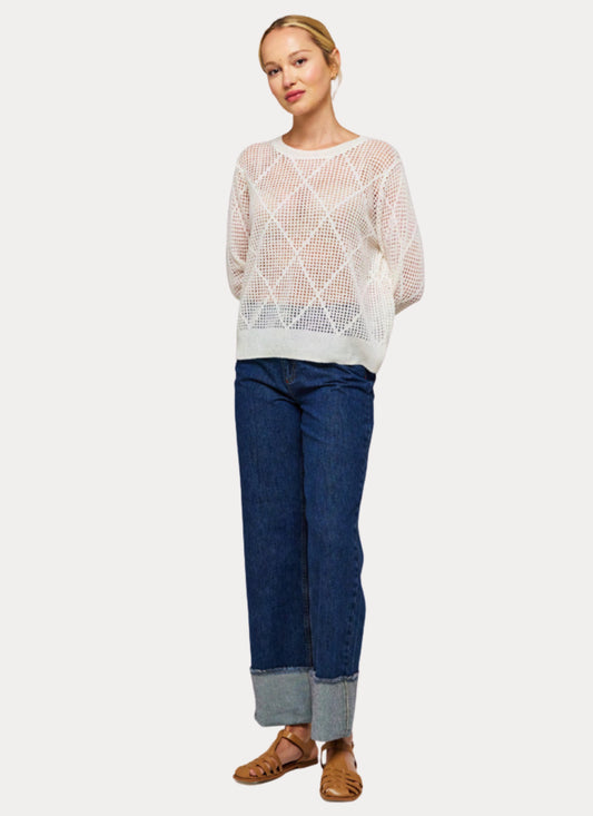 DIAMOND POINTELLE CREW - ORGANIC WHITE