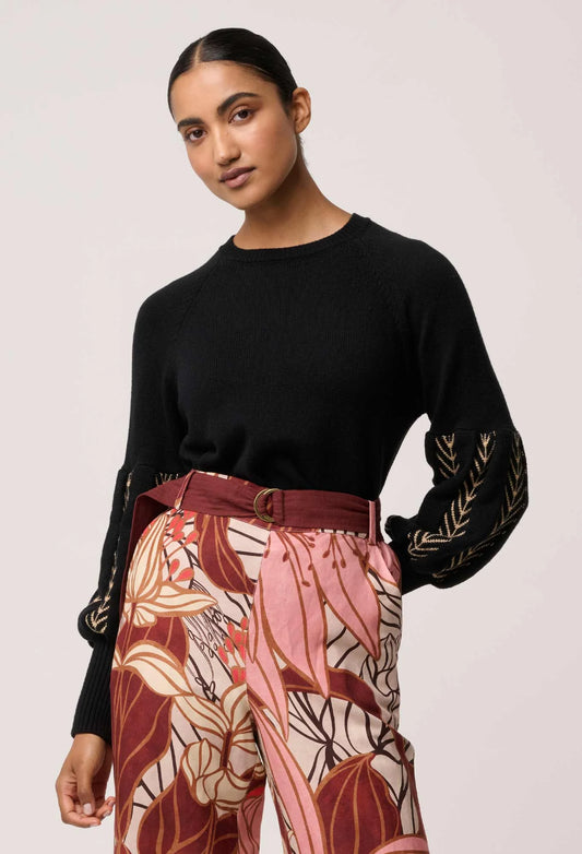 ARDEN KNIT TOP - BLACK BRAID