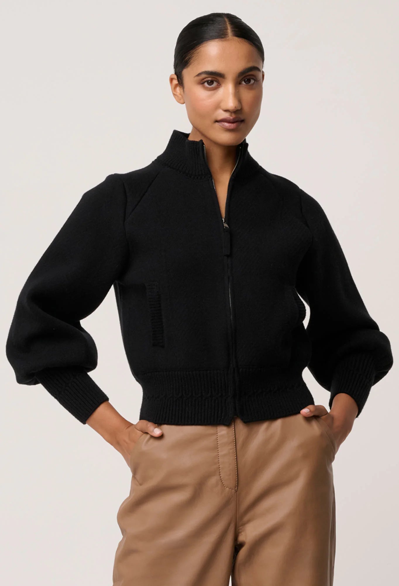 *PREORDER* JEANNE KNIT BOMBER JACKET - BLACK