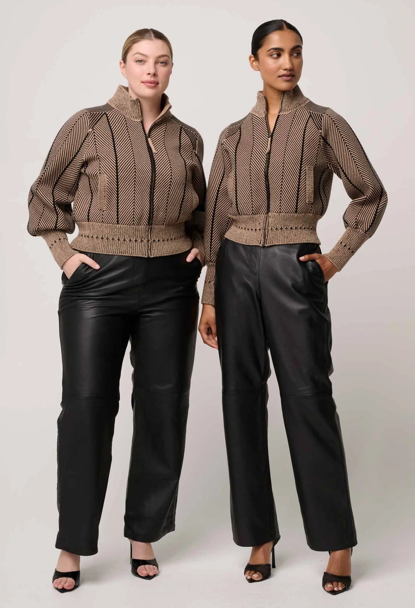 *PREORDER* JEANNE KNIT BOMBER JACKET - TAN CHEVRON