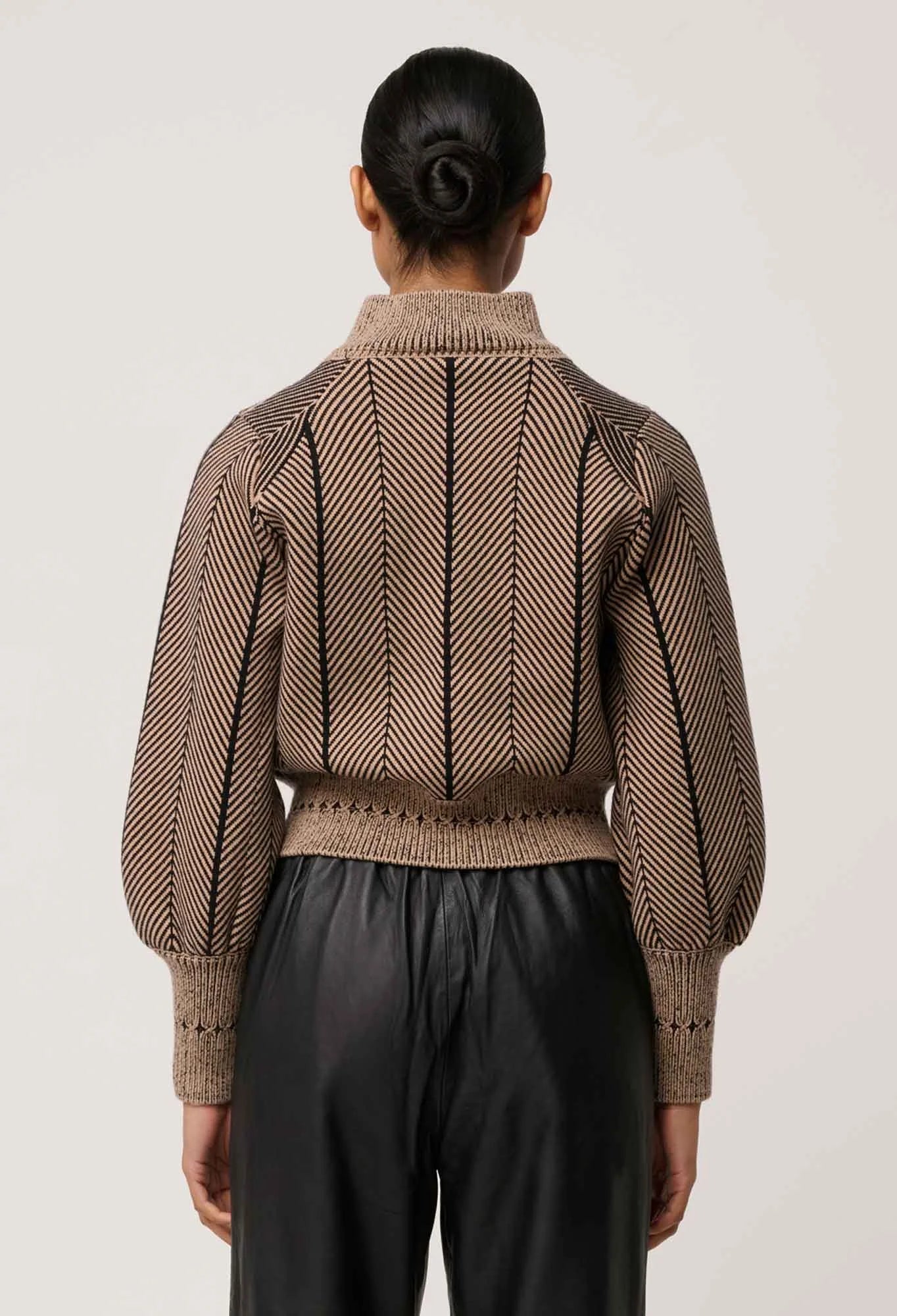 *PREORDER* JEANNE KNIT BOMBER JACKET - TAN CHEVRON