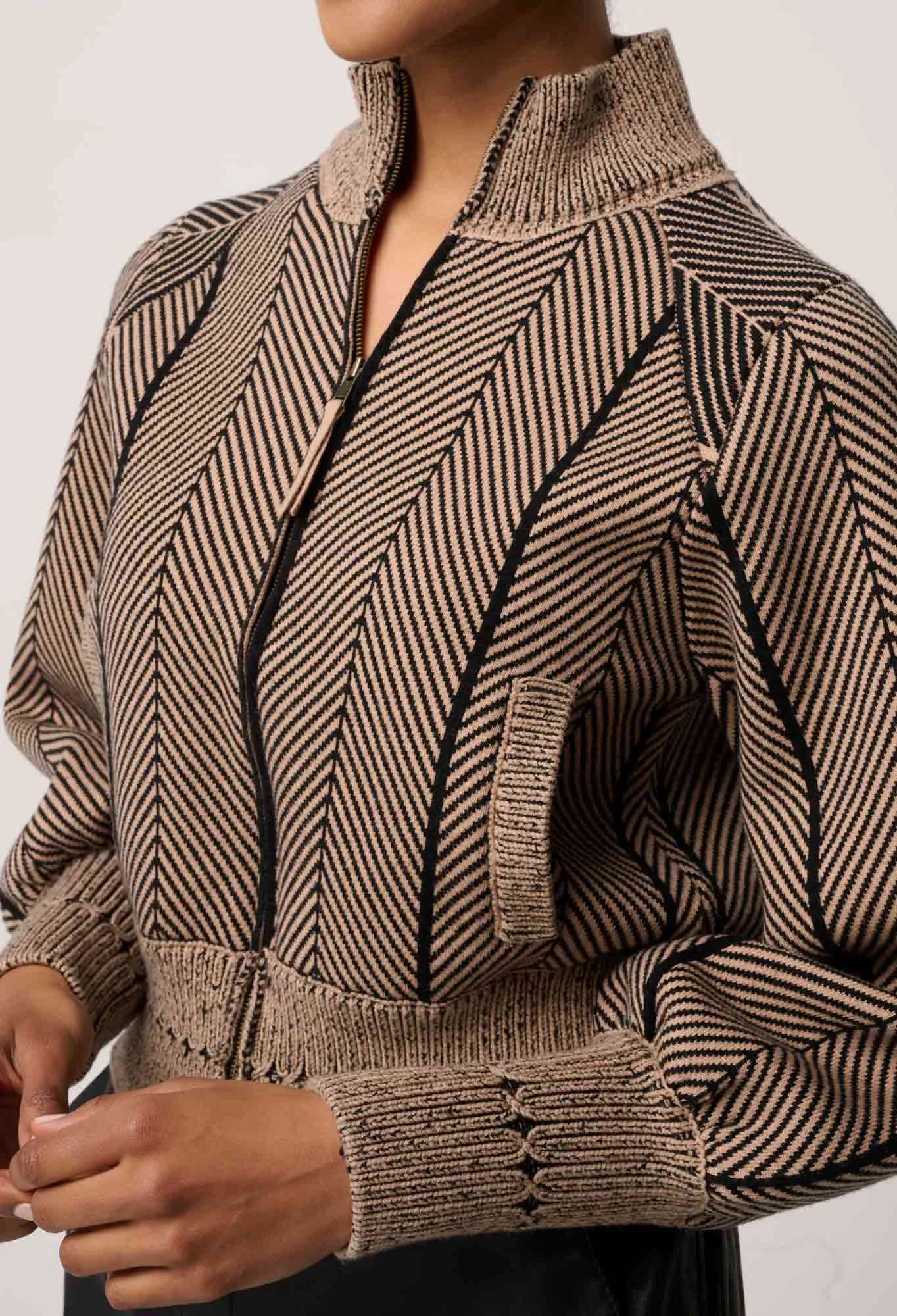 *PREORDER* JEANNE KNIT BOMBER JACKET - TAN CHEVRON
