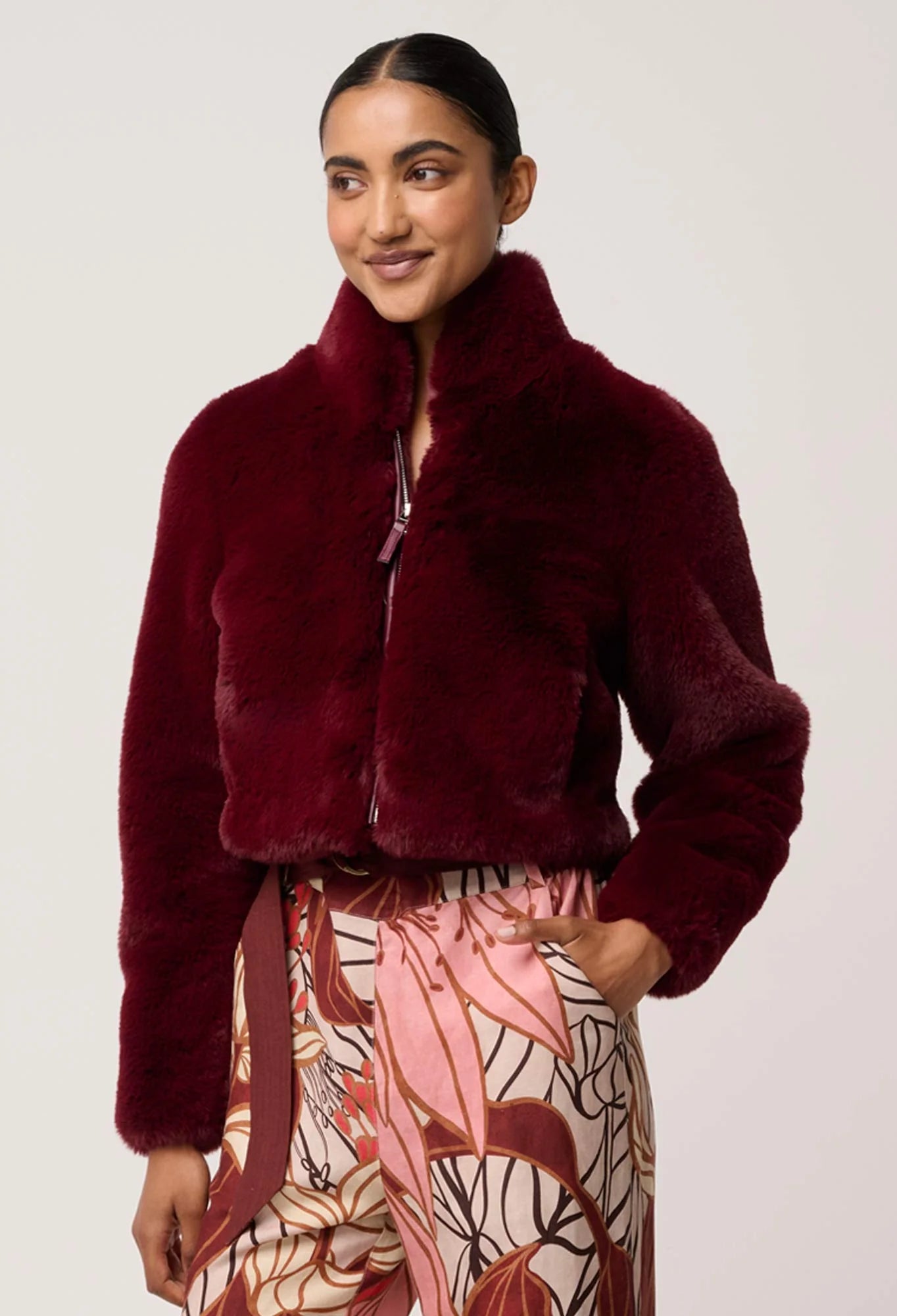 *PREORDER* DAWN FAUX FUR JACKET - BORDEAUX