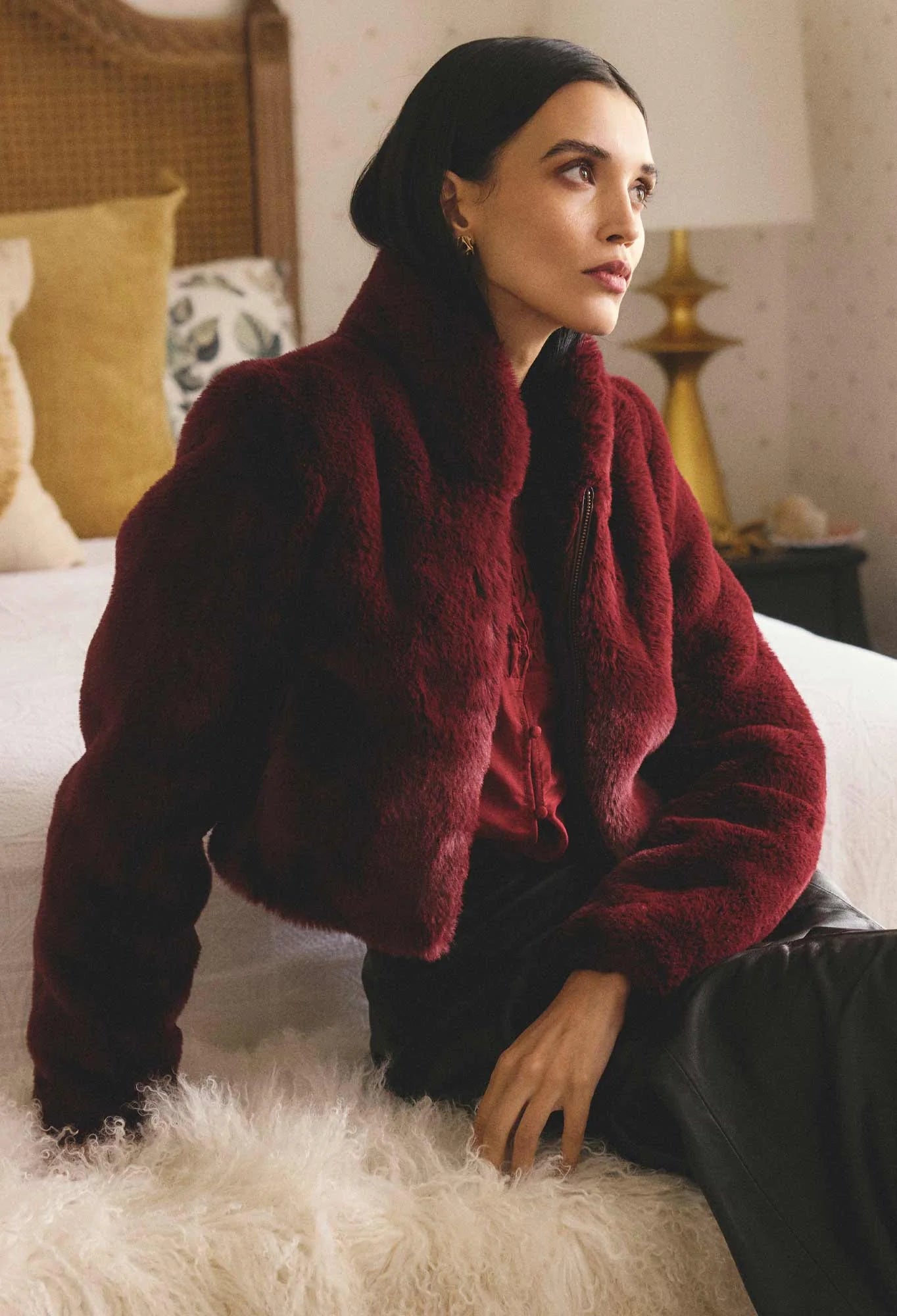 *PREORDER* DAWN FAUX FUR JACKET - BORDEAUX