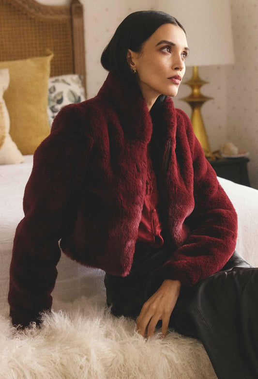*PREORDER* DAWN FAUX FUR JACKET - BORDEAUX