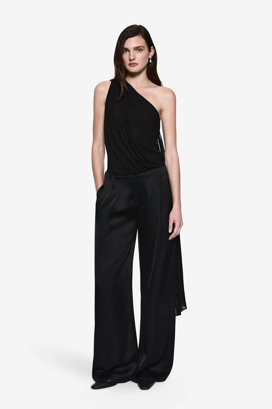 DRAPE JERSEY BODYSUIT - BLACK