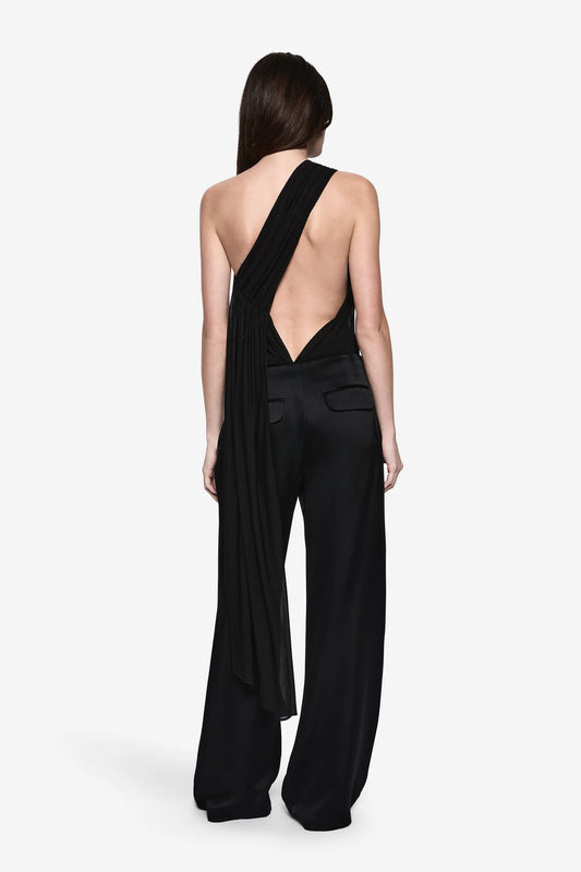 DRAPE JERSEY BODYSUIT - BLACK