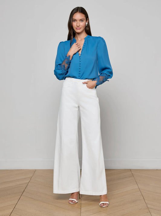 AVA LACE CUFF BLOUSE - STONE BLUE