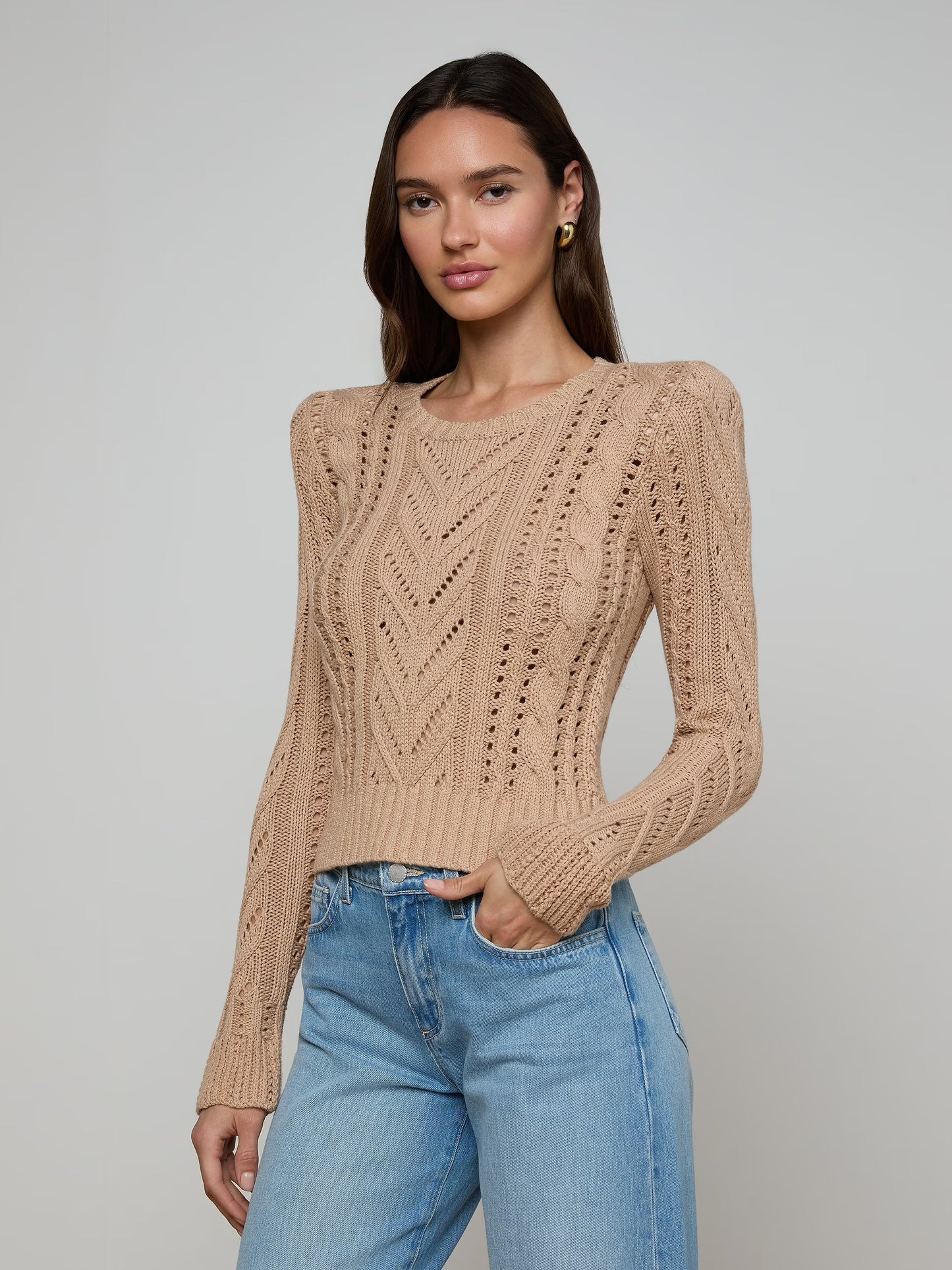 MIO CABLE CROP PULLOVER - SOFT CAMEL