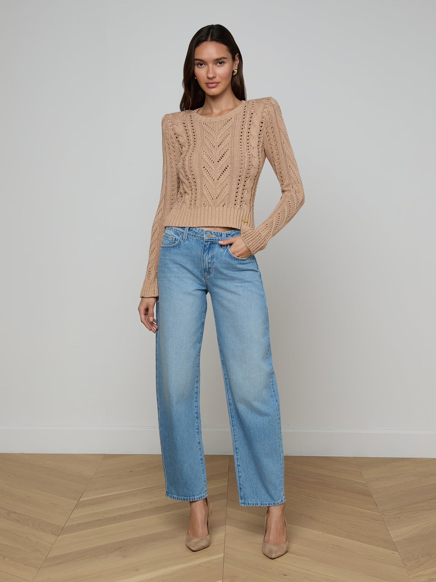 MIO CABLE CROP PULLOVER - SOFT CAMEL