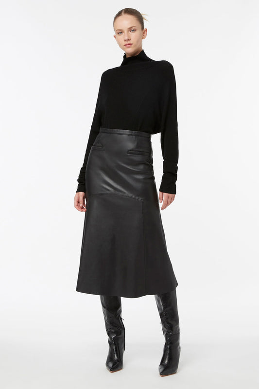 THE FEARLESS LEATHER MIDI SKIRT - BLACK