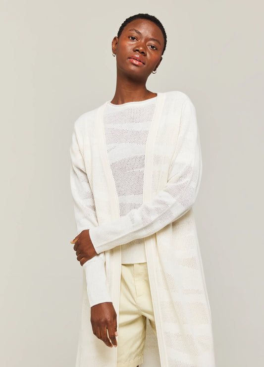 POINTELLE ZEBRA MAXI CARDIGAN - WHITE