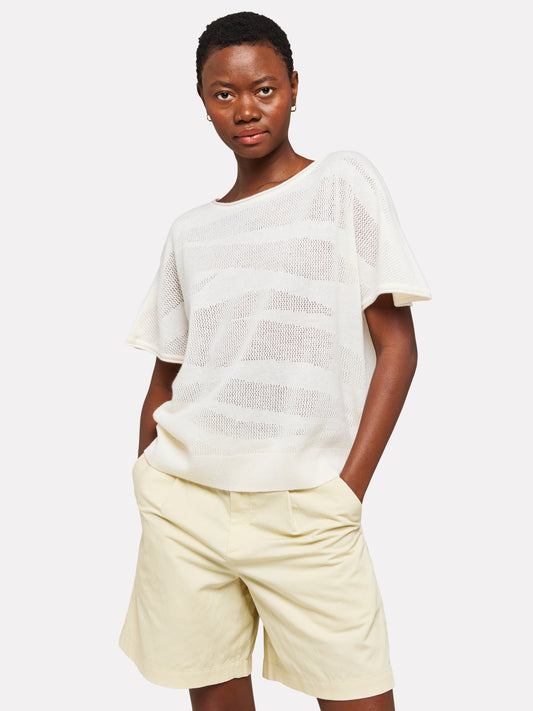 POINTELLE ZEBRA TEE - WHITE