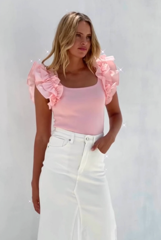 RUFFLE SHOULDER TOP - BALLERINA PINK