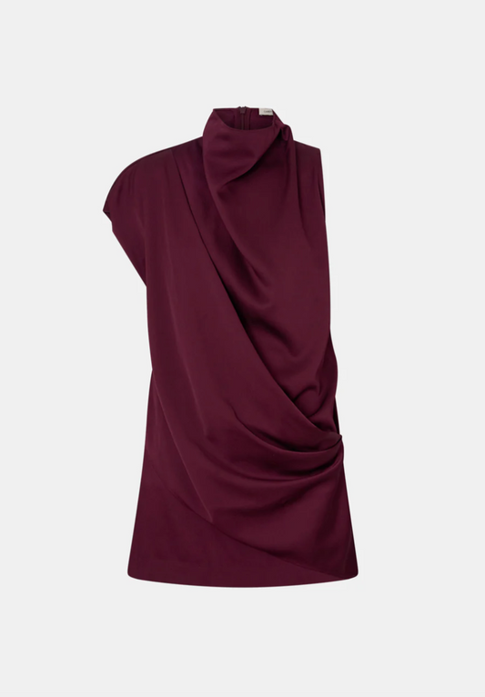 AERIS DRAPED SATIN MINI DRESS - BURGUNDY