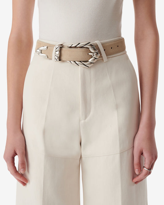 EMBELLA SUEDE LEATHER BELT - BEIGE