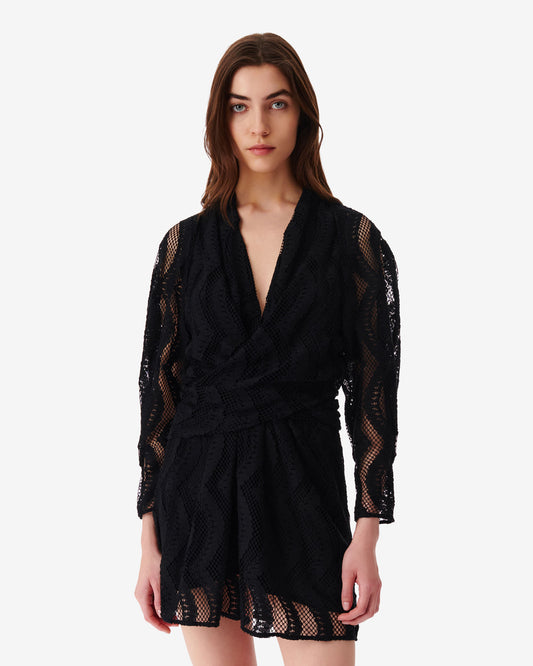 EMSI LACE CROSSOVER V-NECK DRESS