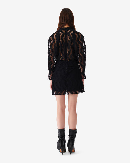 EMSI LACE CROSSOVER V-NECK DRESS