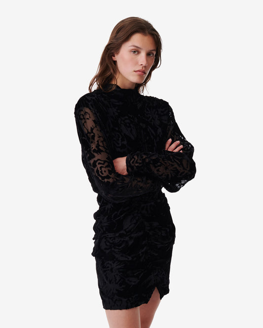 NARIVO PATTERNED VELOUR DRESS - BLACK