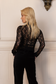 GEO FLORAL LACE RUCHED TOP - BLACK