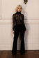 GEO FLORAL LACE RUCHED TOP - BLACK
