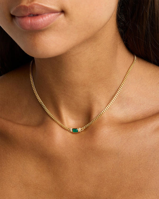 STRENGTH WITHIN GREEN ONYX CURB CHOKER - GOLD