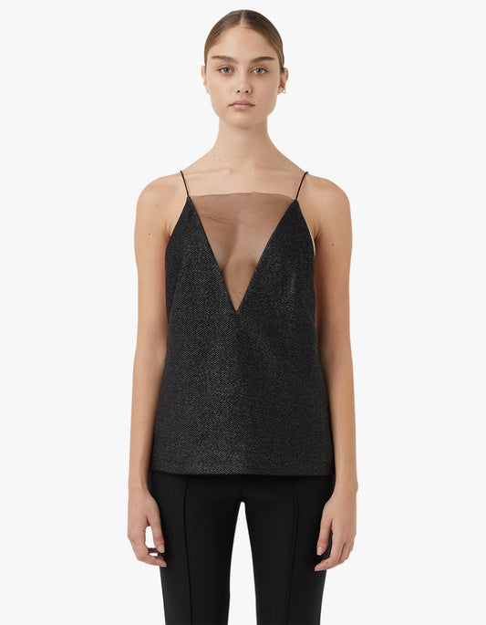 NOLANA TOP WITH SHEER PANELLING - BLACK