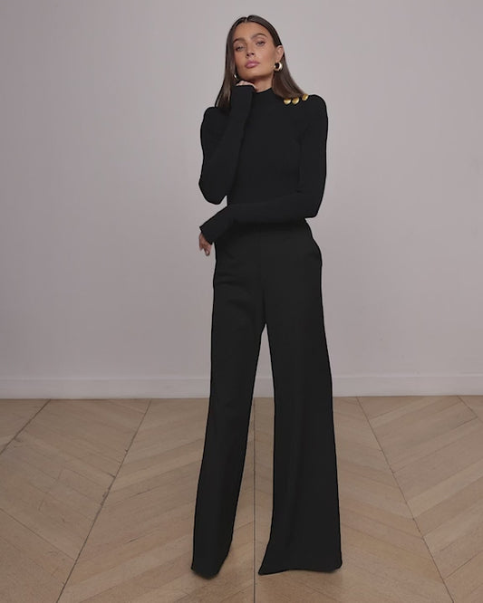 JENNIS MOCK-NECK BODYSUIT - BLACK/GOLD