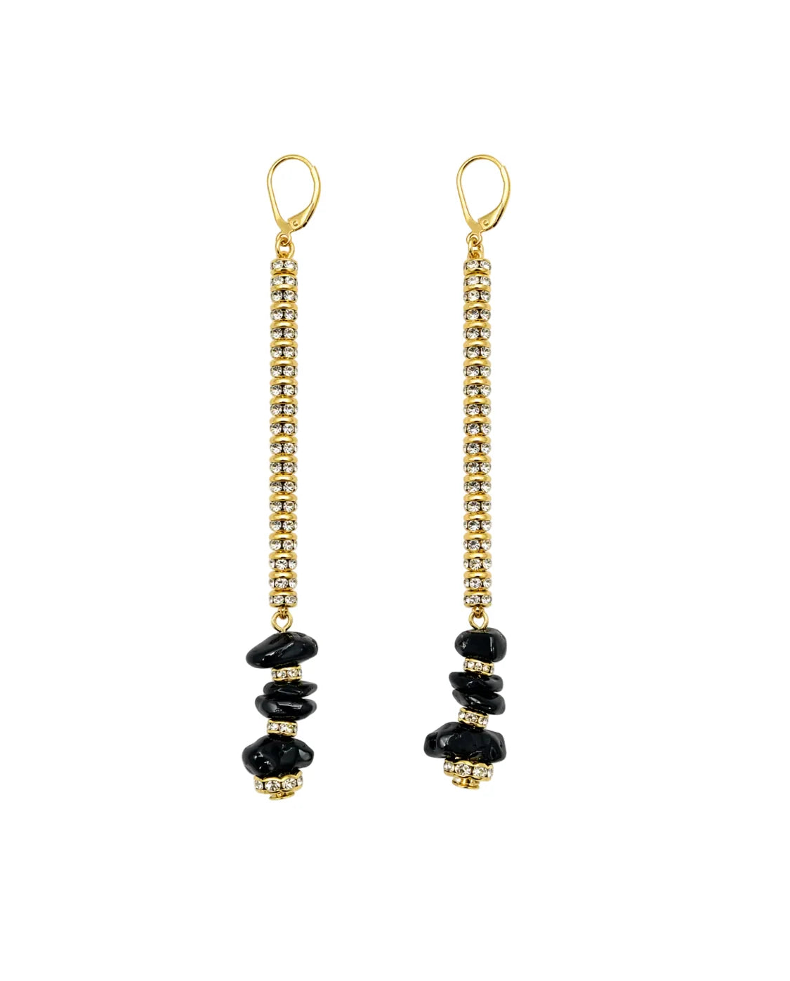 *PREORDER* NOIR CASCADE GOLD CRYSTAL DUSTER EARRINGS