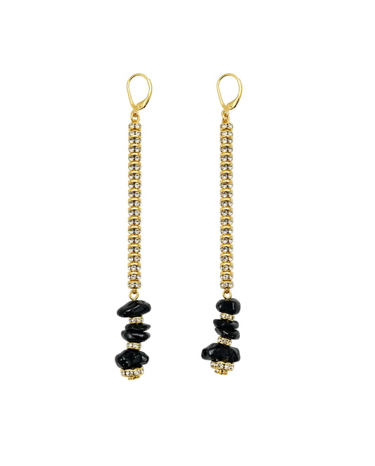 *PREORDER* NOIR CASCADE GOLD CRYSTAL DUSTER EARRINGS