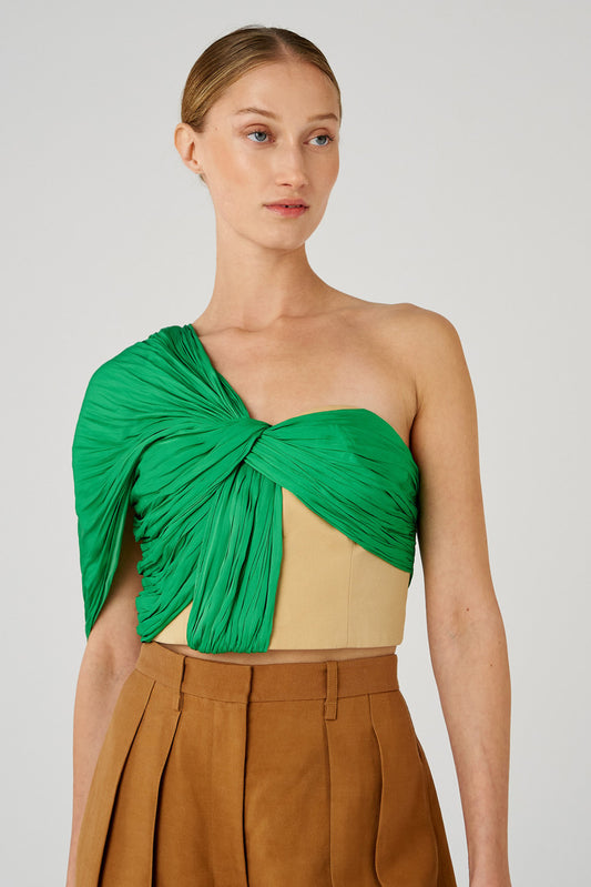 BLOCKED DRAPE BODICE - JEWEL GREEN