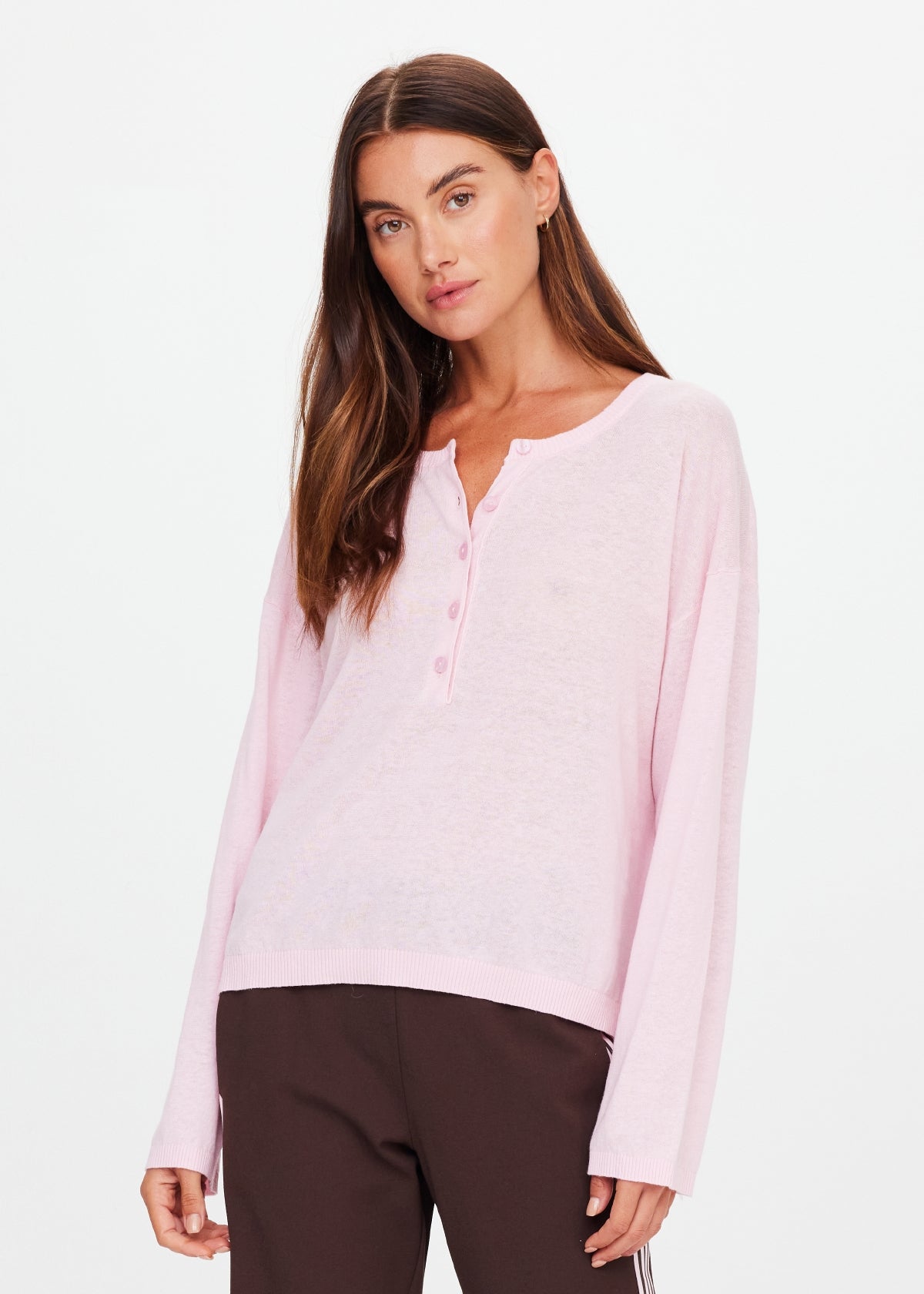RYLEE KNIT BUTTON TOP - ROSEWATER