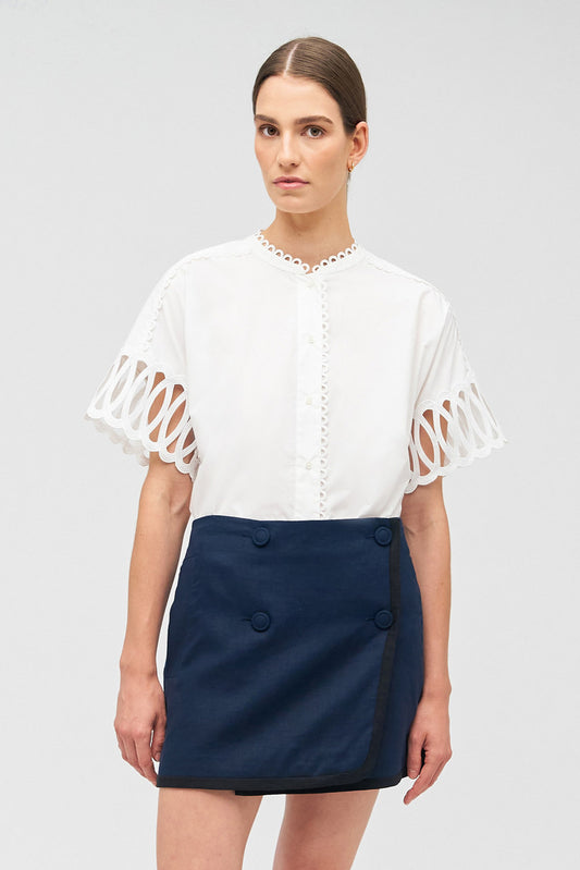 LACE TRIM BLOUSE - WHITE