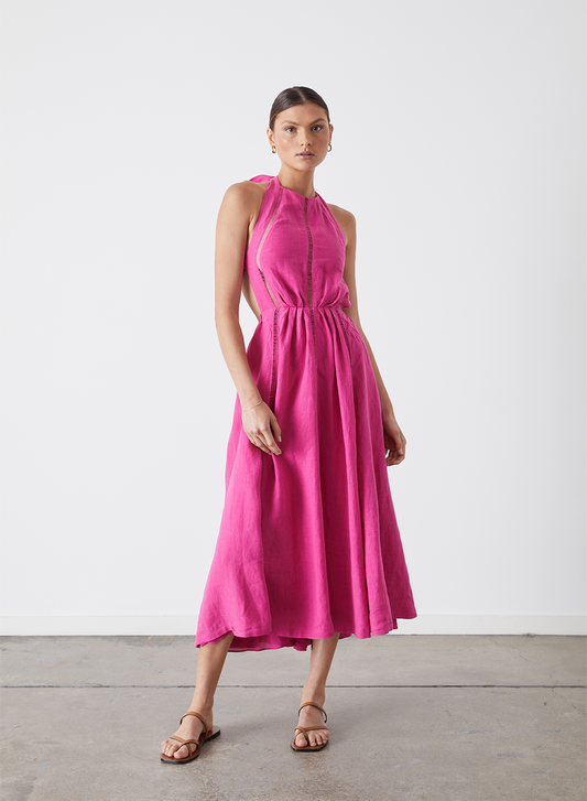 CHLOE LINEN MIDI DRESS | PINK